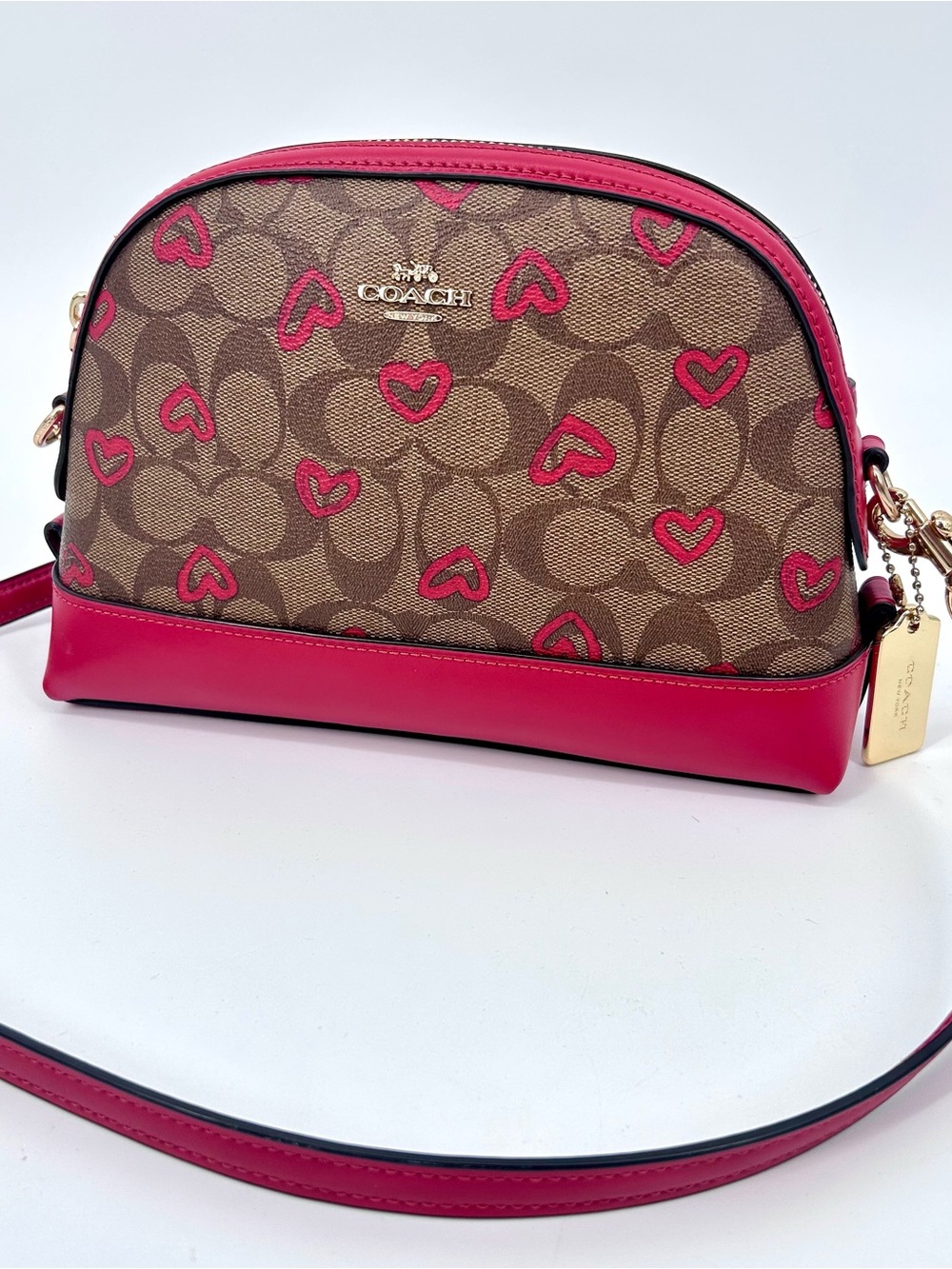 Coach Crayon Hearts Love Signature Canvas Dome Crossbody Valentine Bag 91015